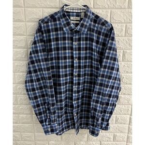 VAN HEUSEN MENS BUTTON FRONT SHIRT SIZE XL 17 17 1/2 BLUE PLAID LONG SLEEVE SLIM